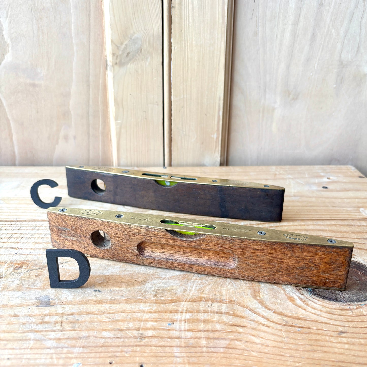 Vintage Brass and Hardwood Spirit Levels