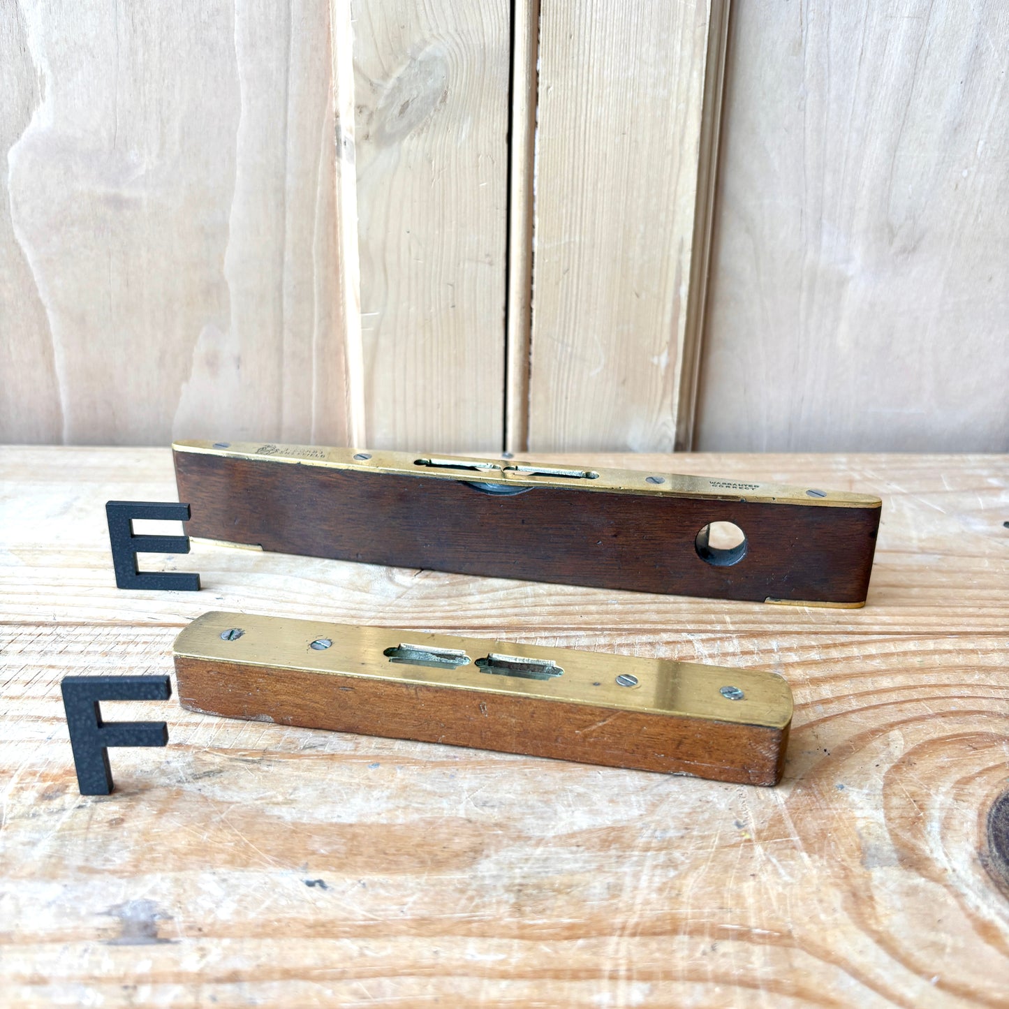 Vintage Brass and Hardwood Spirit Levels