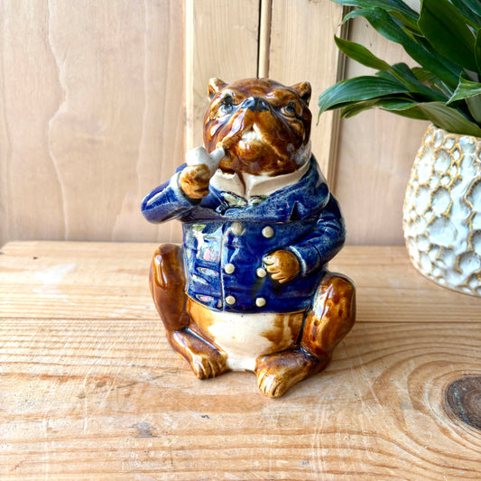 Antique French Majolica Bulldog Tobacco Jar