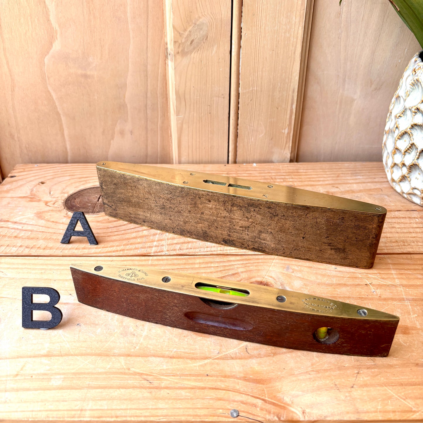 Vintage Brass and Hardwood Spirit Levels