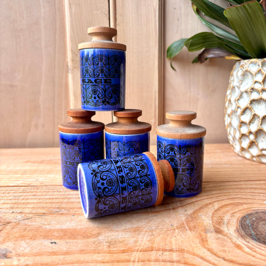 Hornsea Blue Scroll Spice Jars