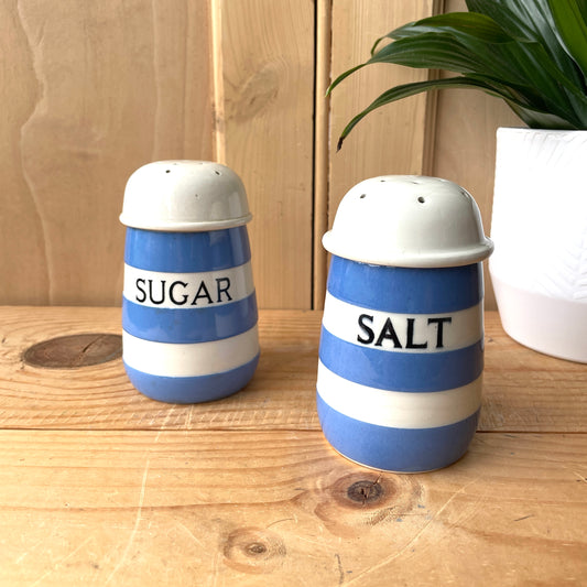 Vintage TG Green Blue and White Salt Shaker, Sugar Shaker