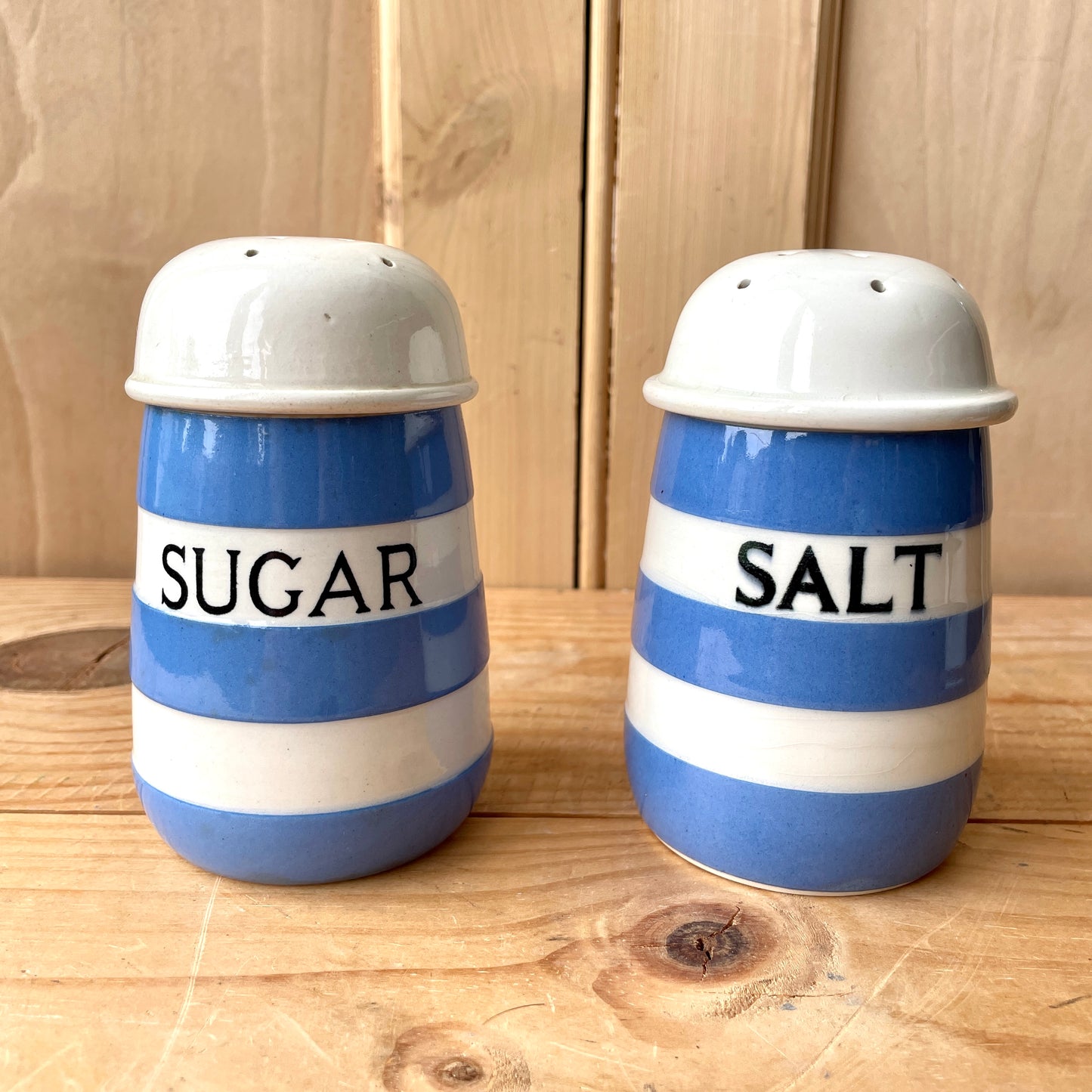 Vintage TG Green Blue and White Salt Shaker, Sugar Shaker