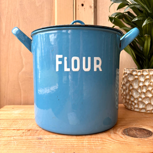 Vintage Blue Enamel Flour Bin