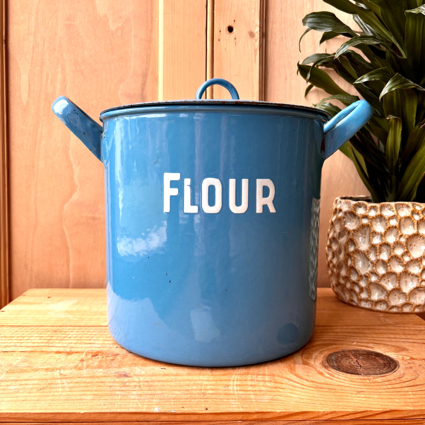 Vintage Blue Enamel Flour Bin