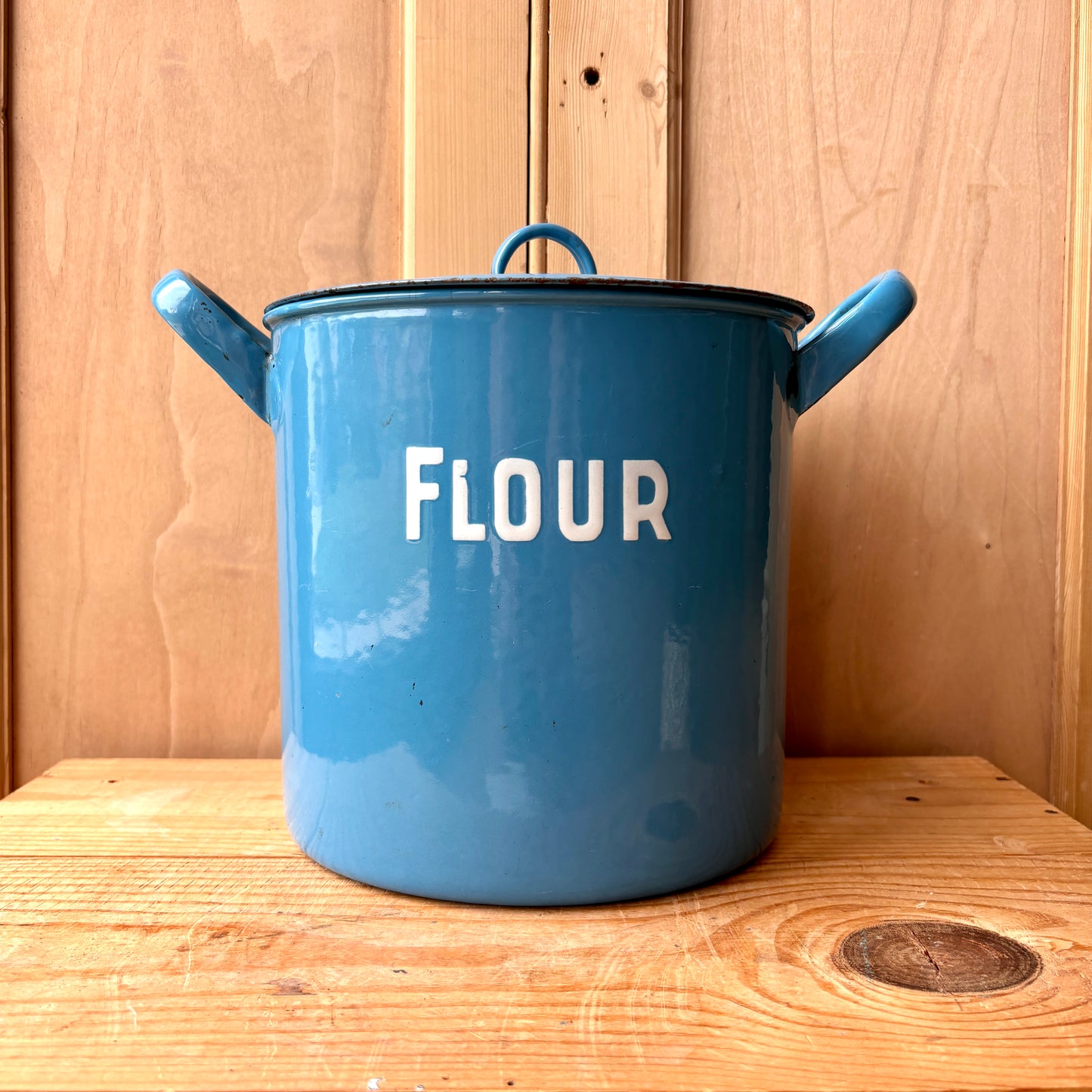 Vintage Blue Enamel Flour Bin