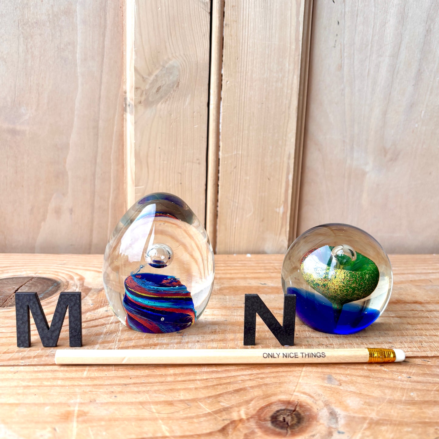 Vintage handblown glass paperweights