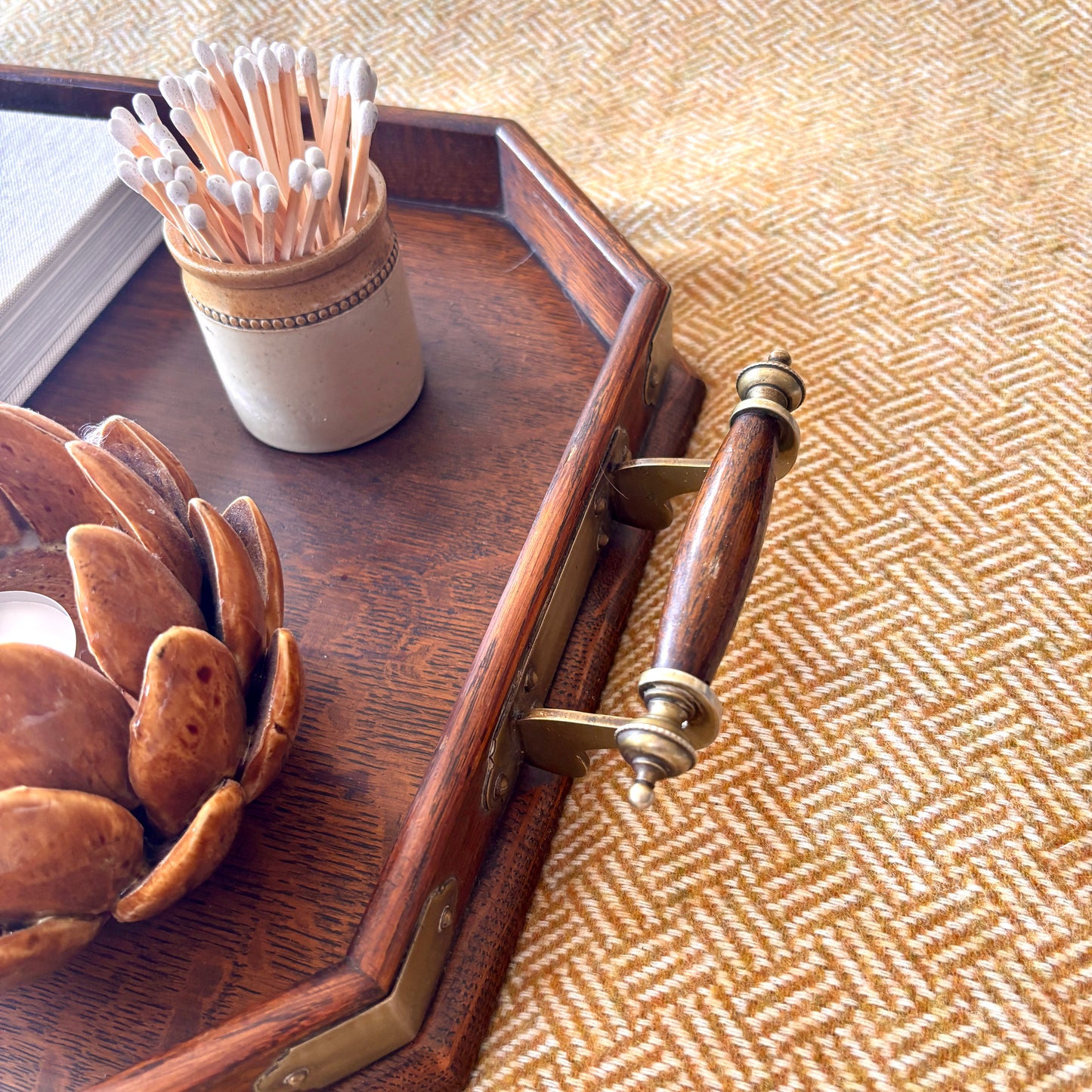 Antique Octagonal Oak Tray
