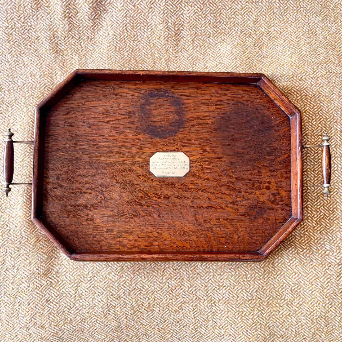 Antique Octagonal Oak Tray