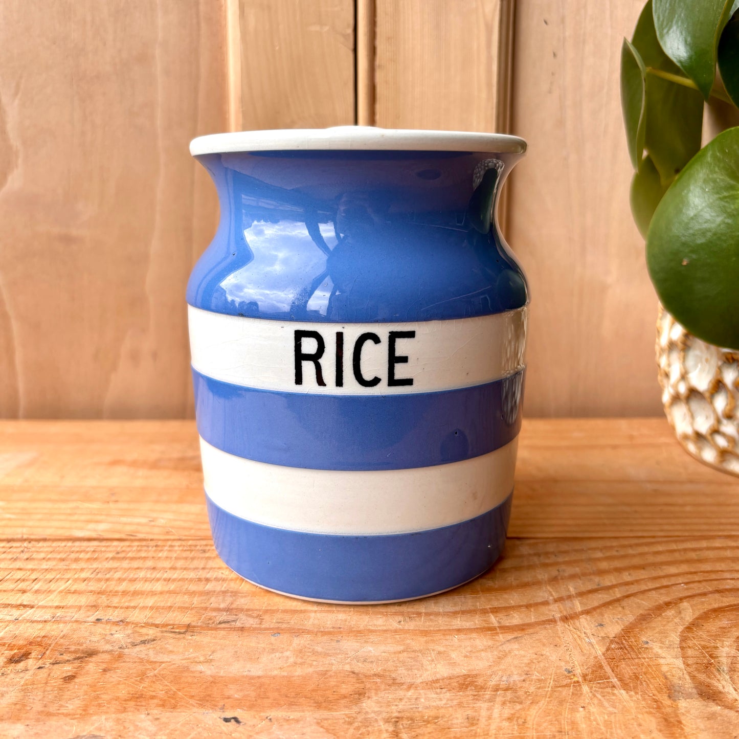 TG Green Blue and White Rice Canister