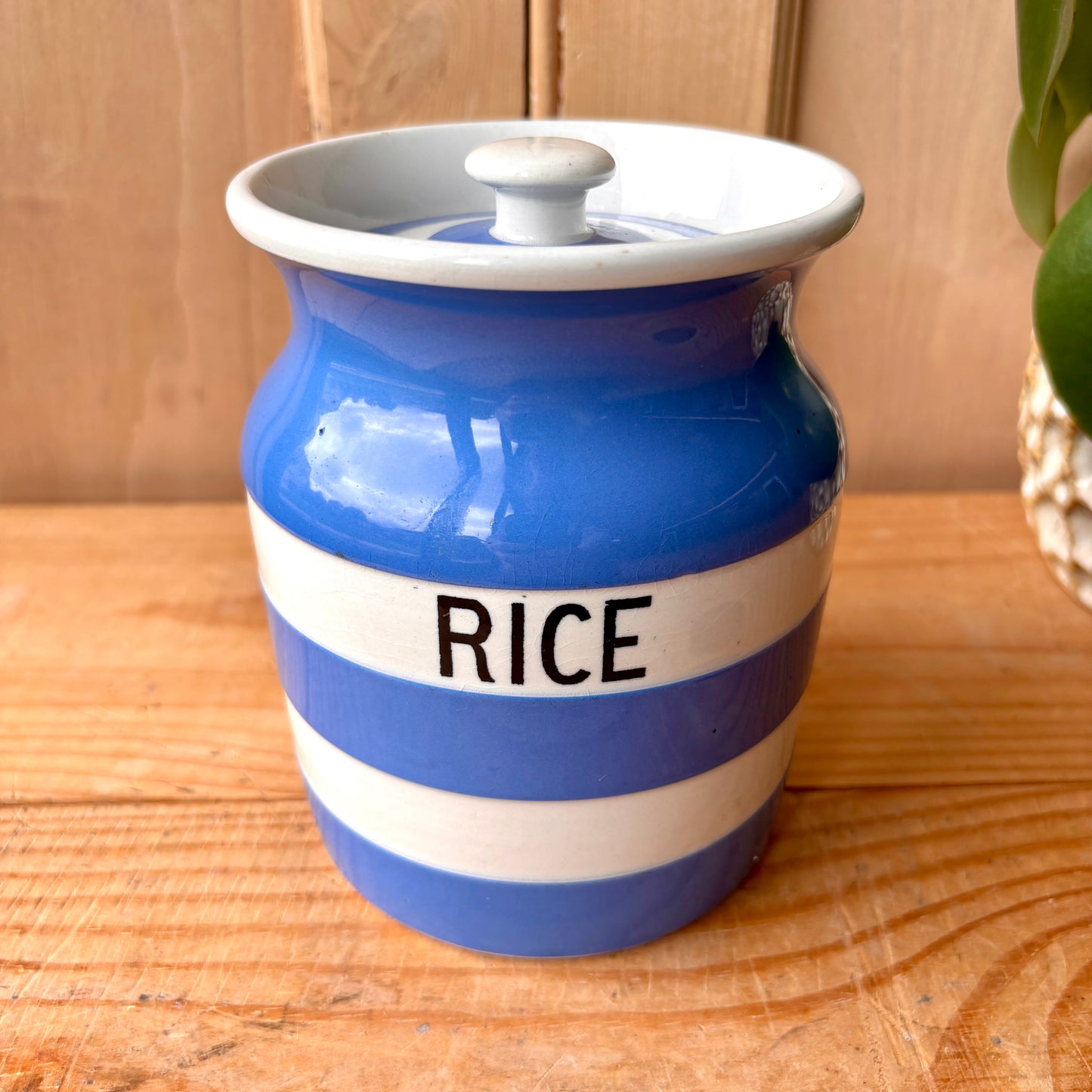 TG Green Blue and White Rice Canister