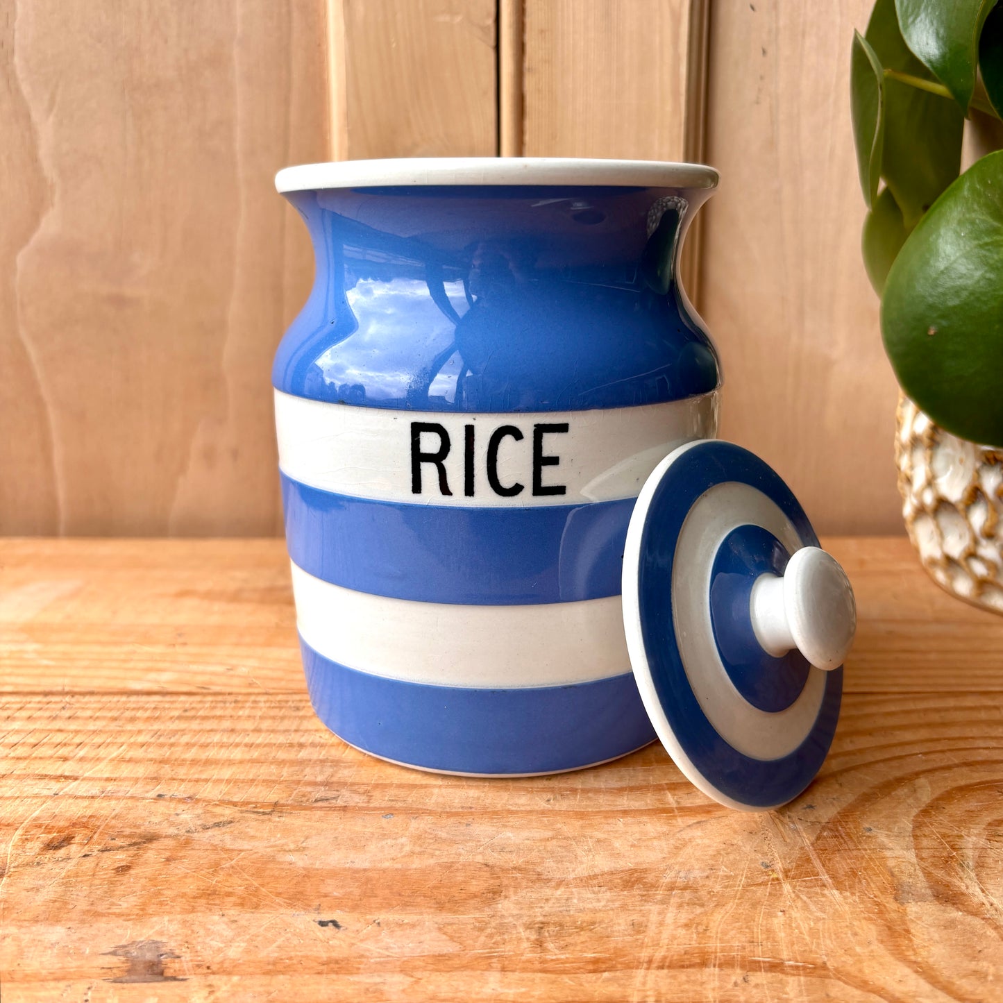 TG Green Blue and White Rice Canister