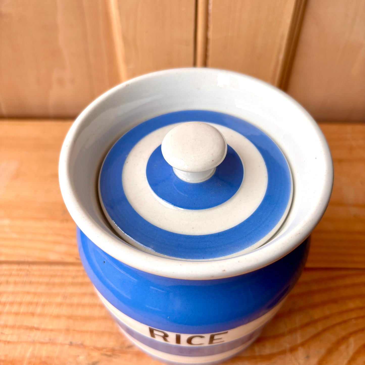 TG Green Blue and White Rice Canister