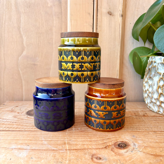 Set of three Hornsea Heirloom herb jars