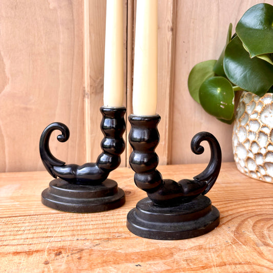 Pair of Antique Bakelite Cornucopia Candlesticks