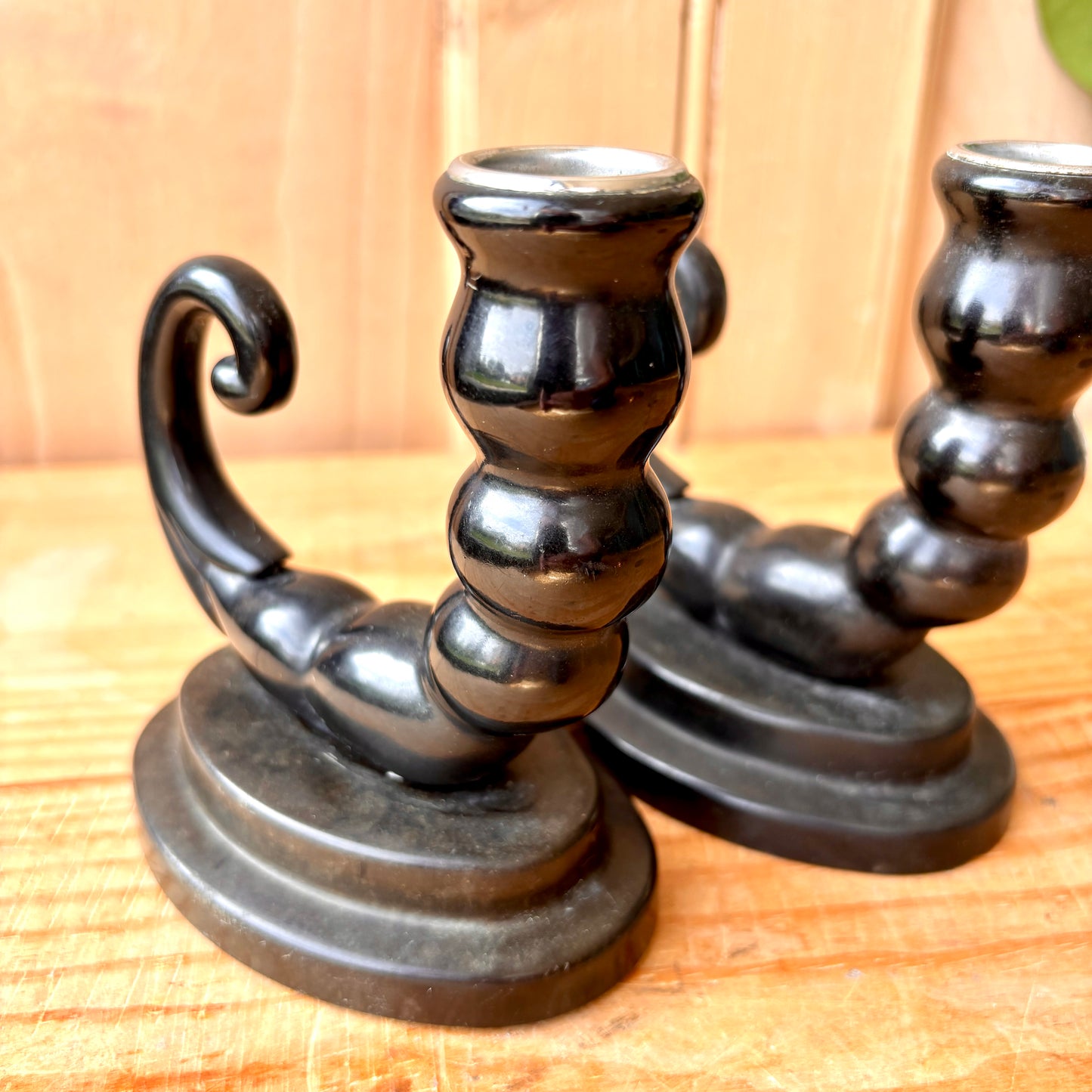 Pair of Antique Bakelite Cornucopia Candlesticks