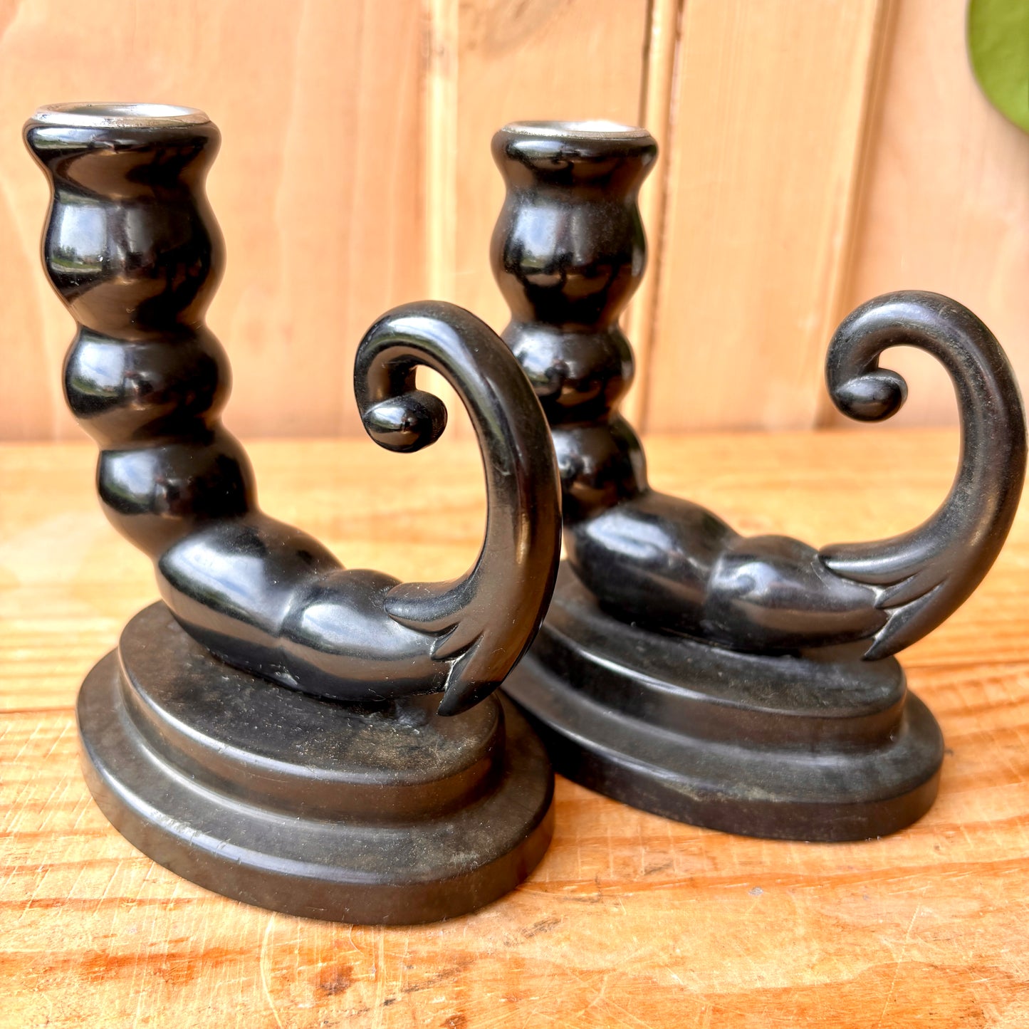 Pair of Antique Bakelite Cornucopia Candlesticks