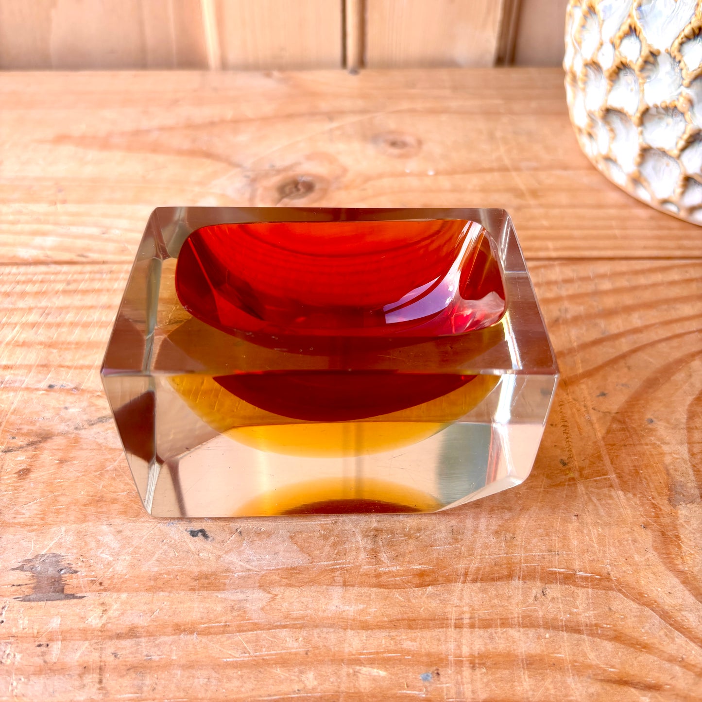 Murano Sommerso multi faceted glass trinket dish