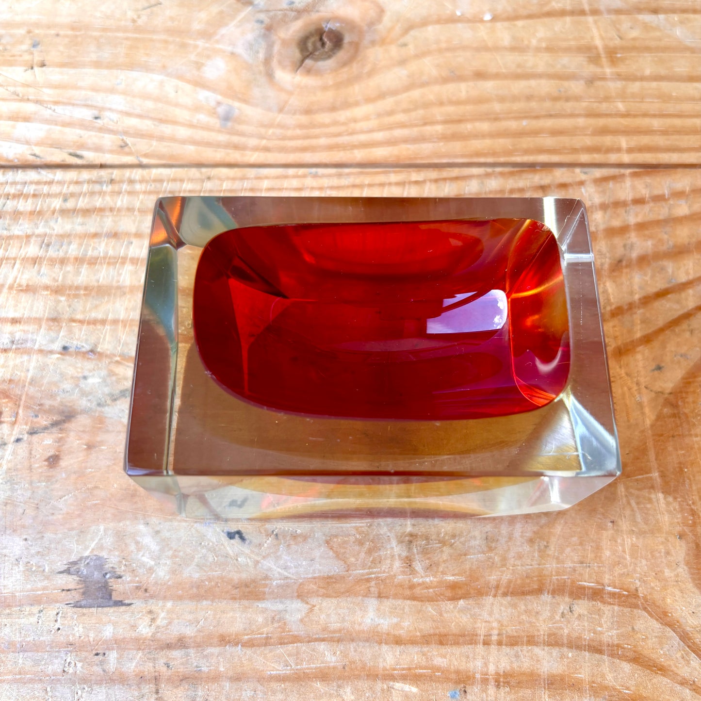 Murano Sommerso multi faceted glass trinket dish