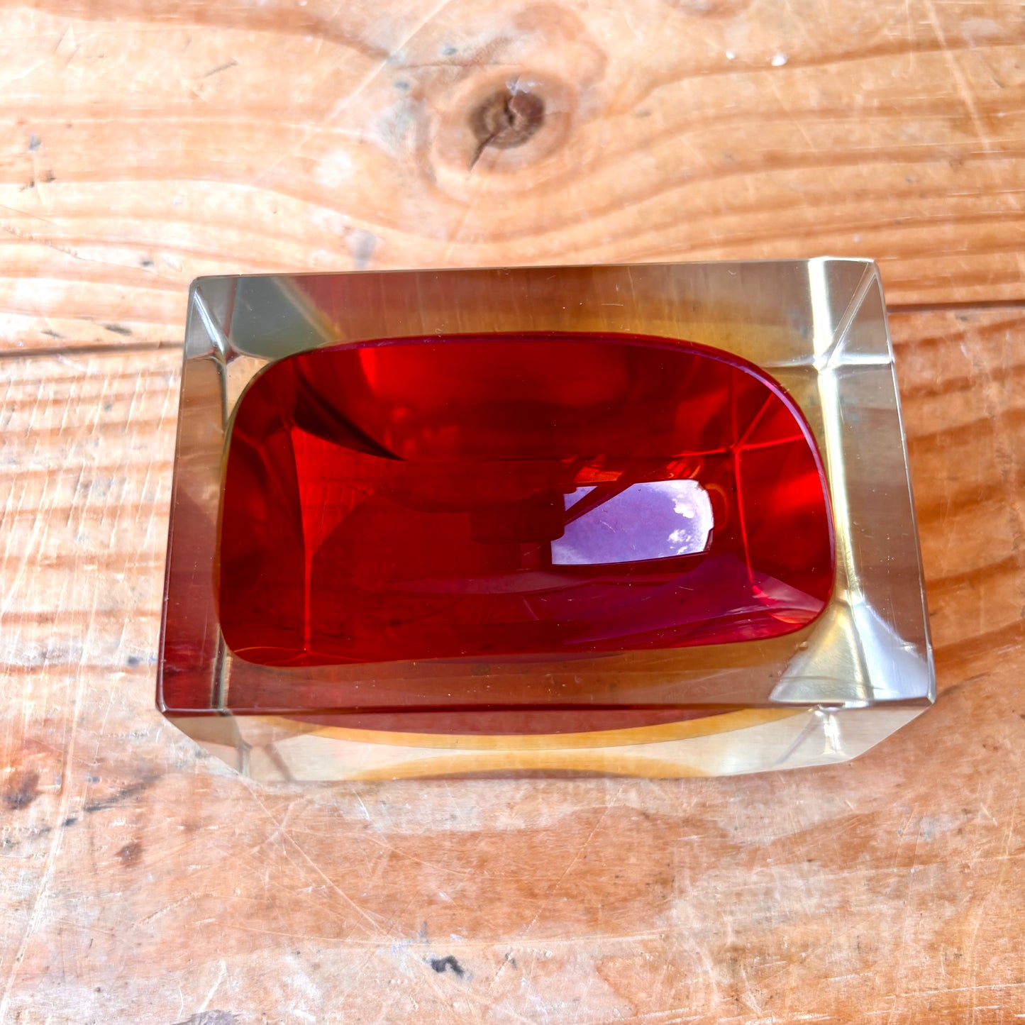 Murano Sommerso multi faceted glass trinket dish