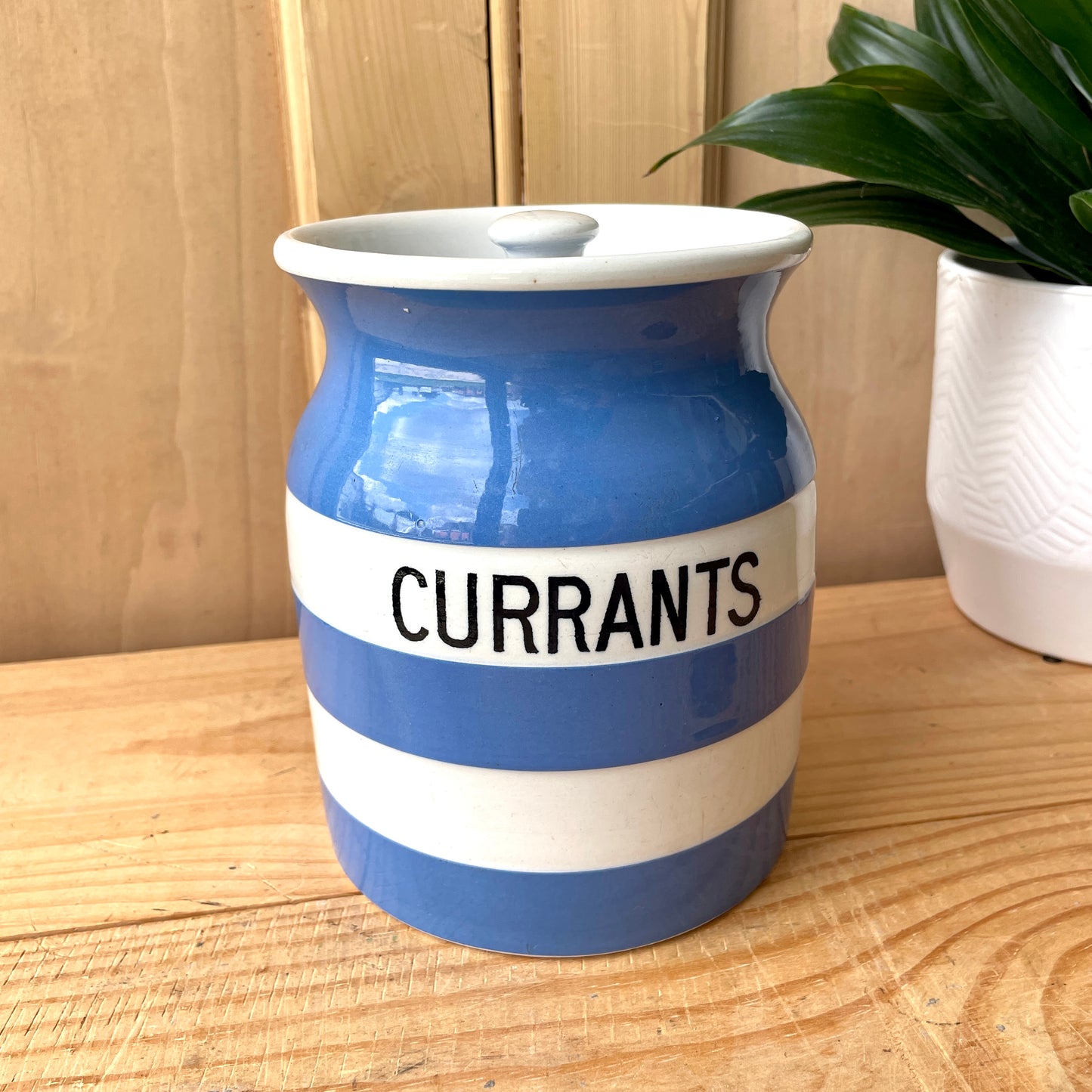 Vintage Large TG Green Blue and White Currants Canister