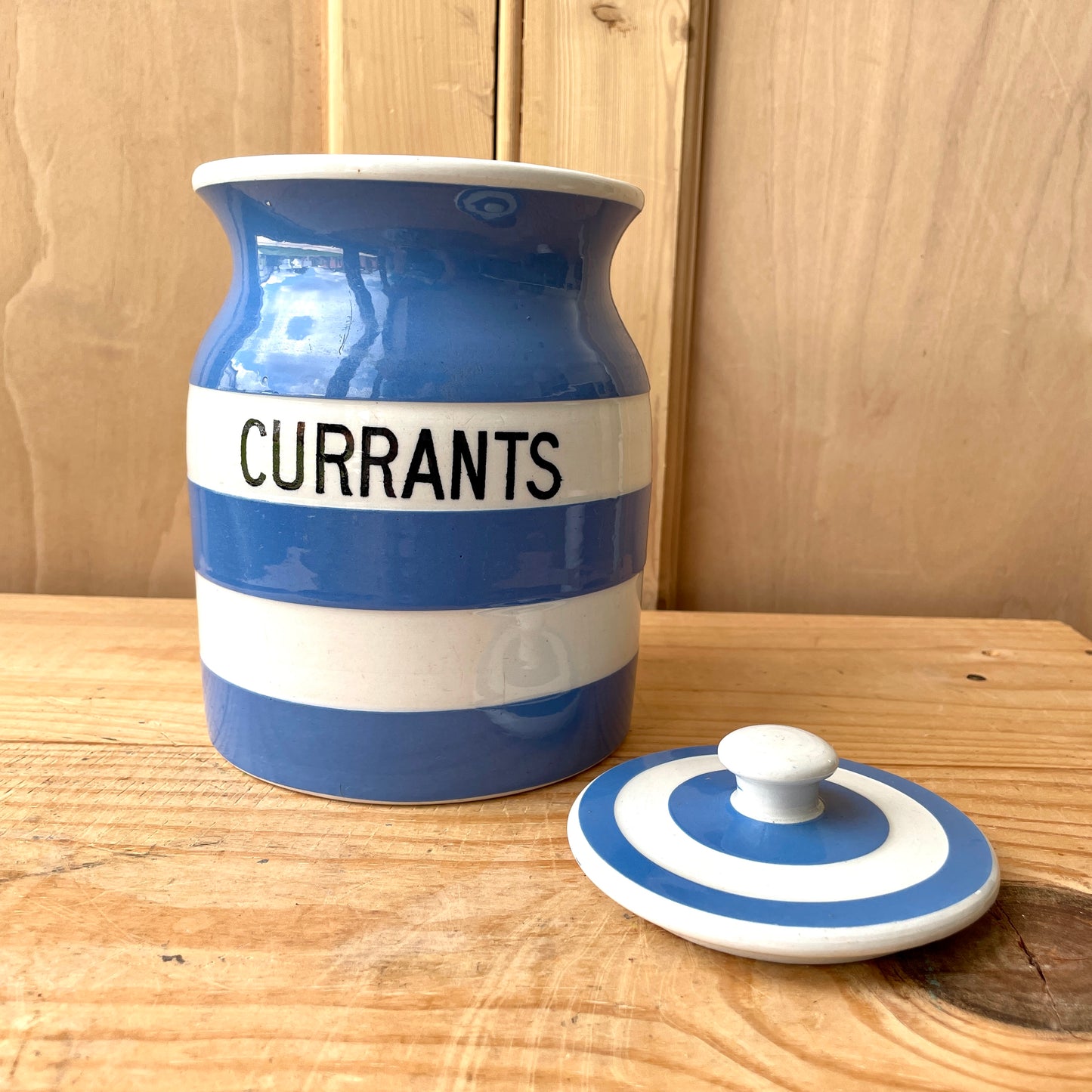 Vintage Large TG Green Blue and White Currants Canister