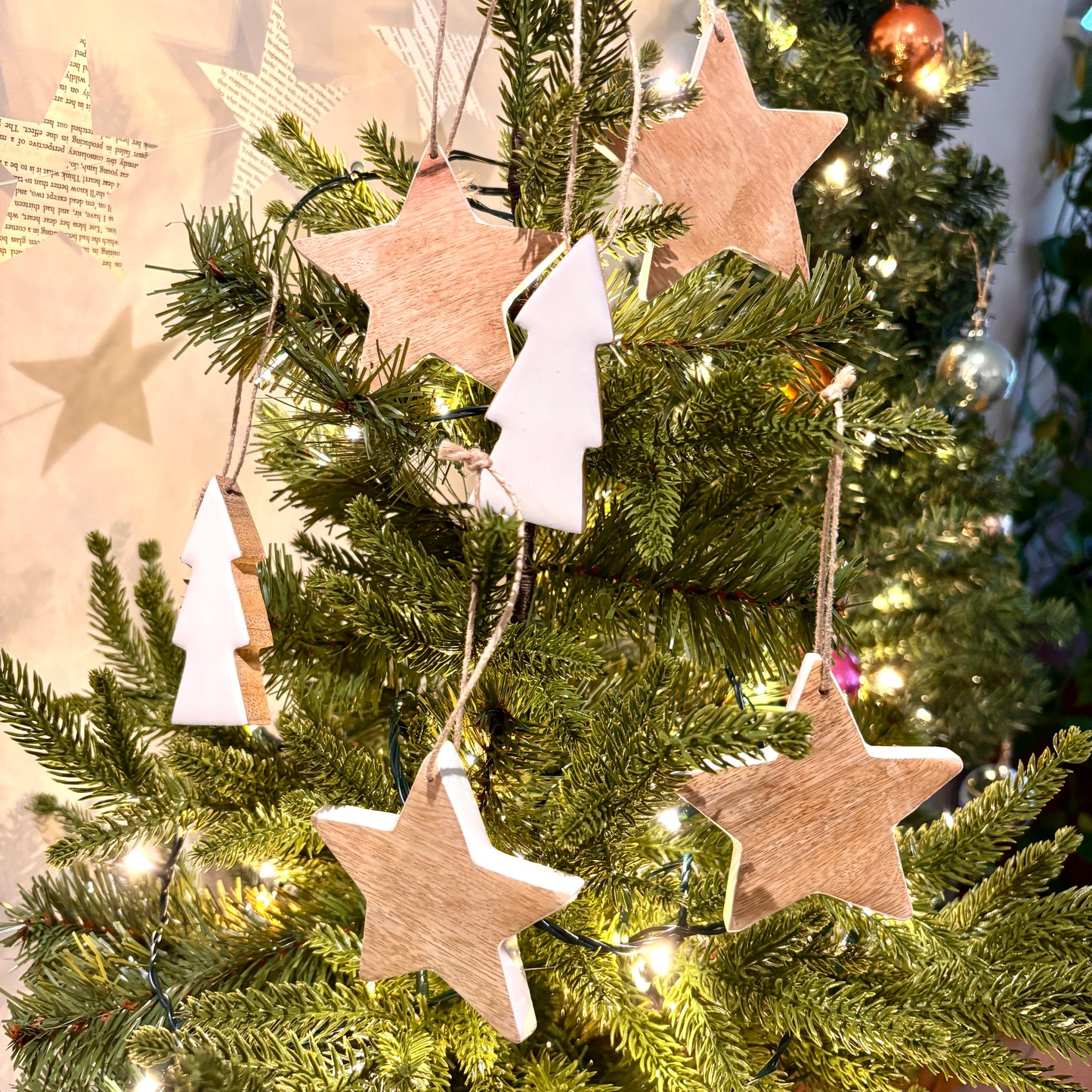 Wooden Scandi Christmas Decorations set of 6