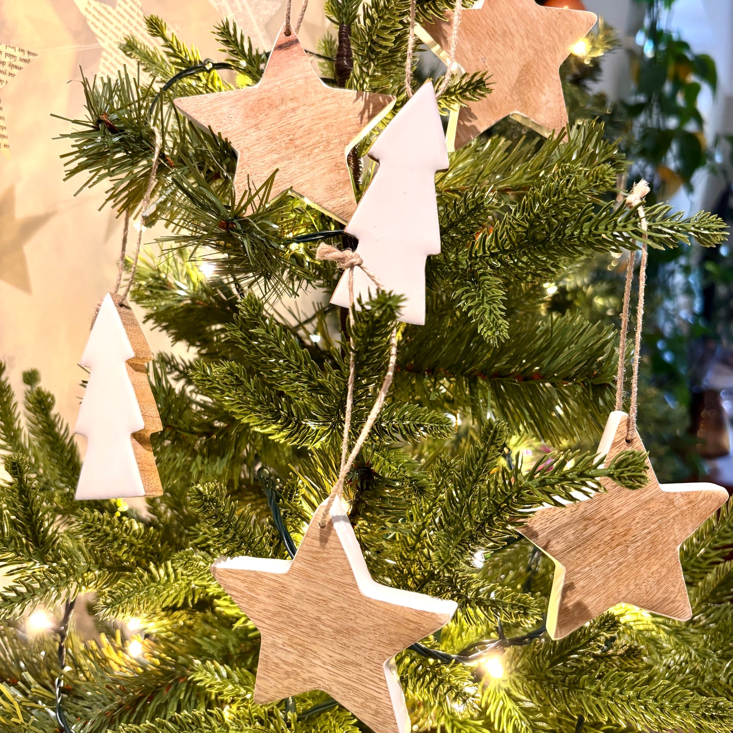 Wooden Scandi Christmas Decorations set of 6