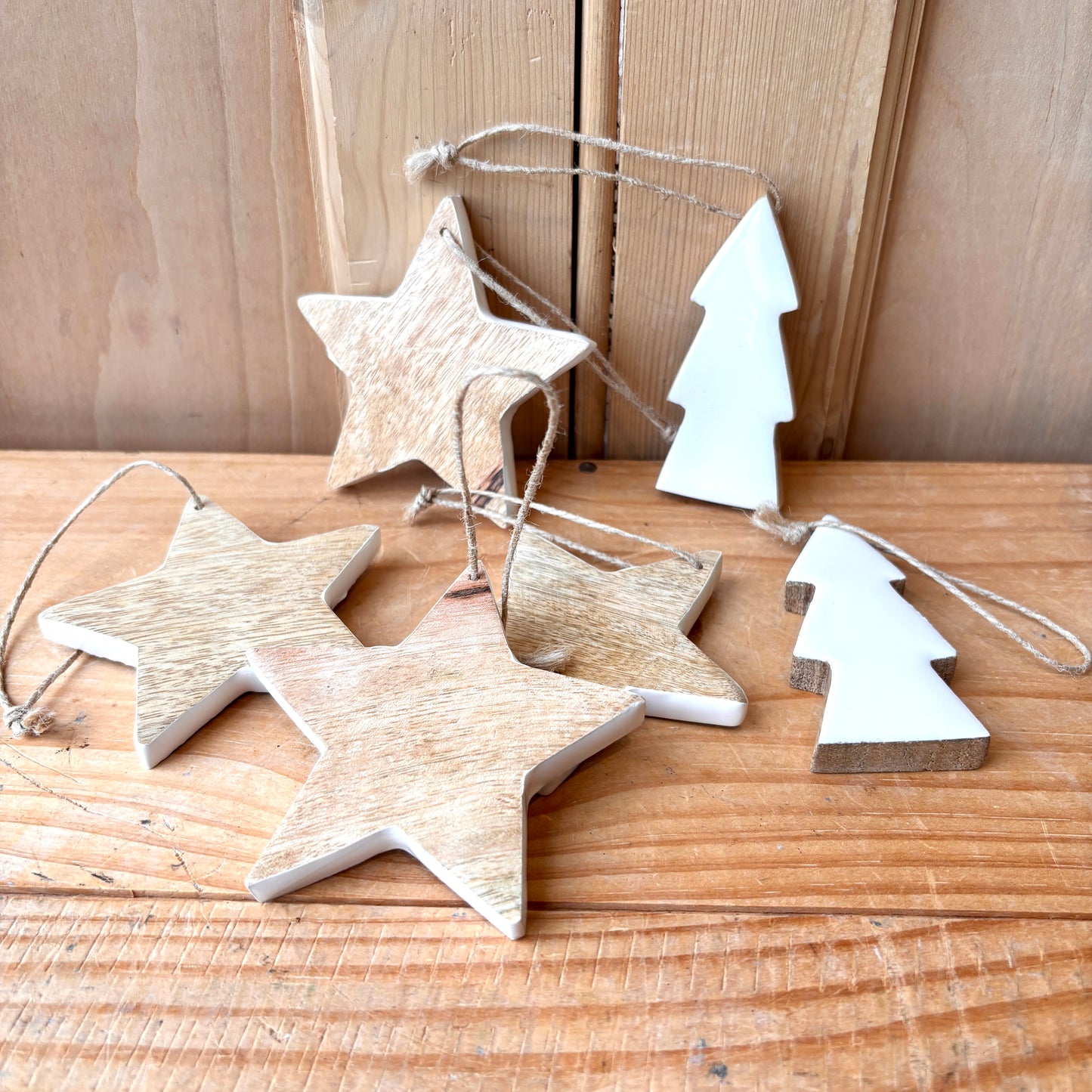 Wooden Scandi Christmas Decorations set of 6