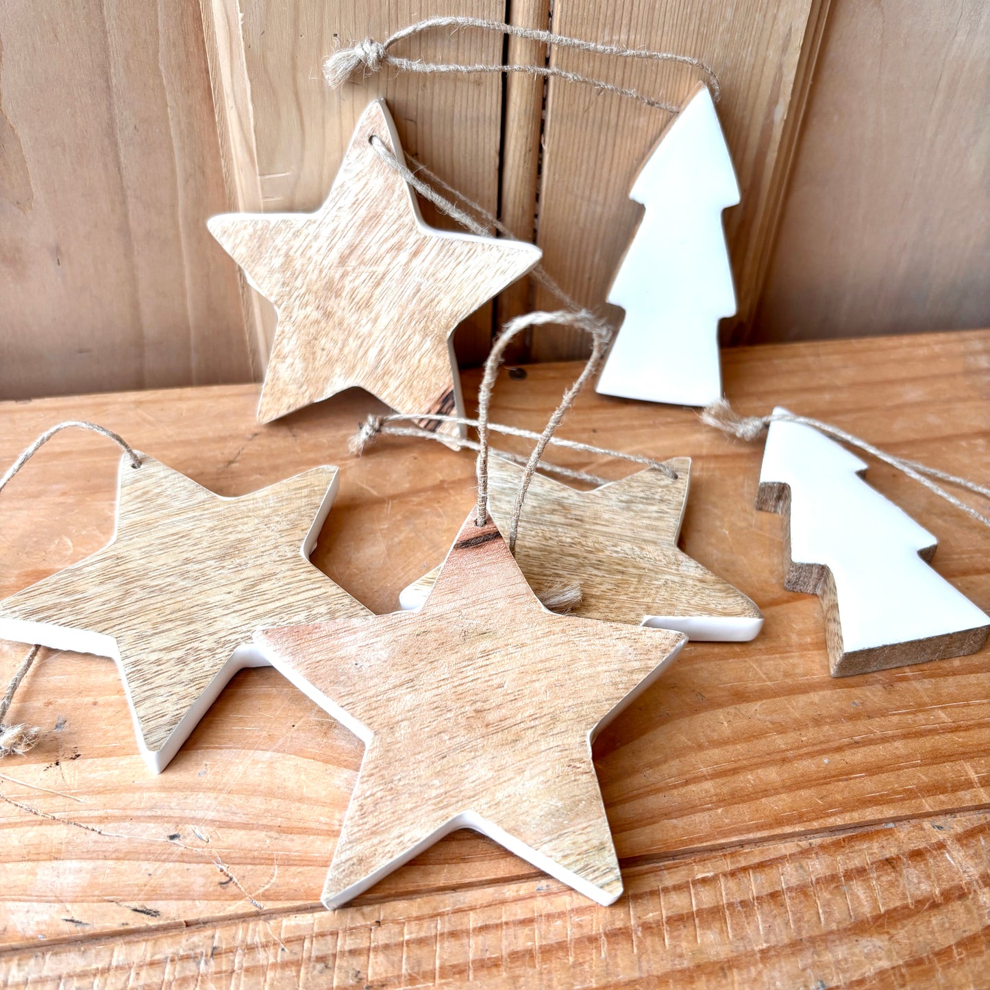 Wooden Scandi Christmas Decorations set of 6