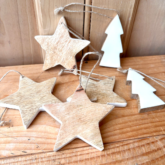 Wooden Scandi Christmas Decorations set of 6