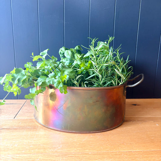 Vintage Copper Oval Handled Pan Planter