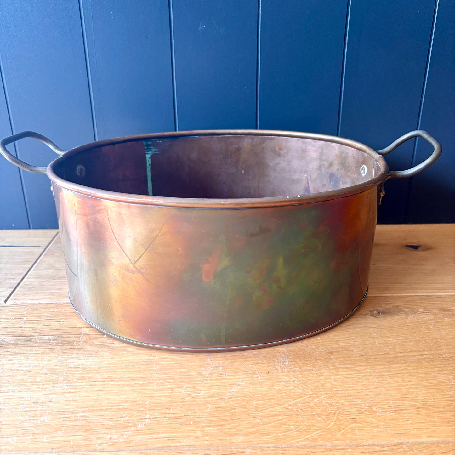 Vintage Copper Oval Handled Pan Planter
