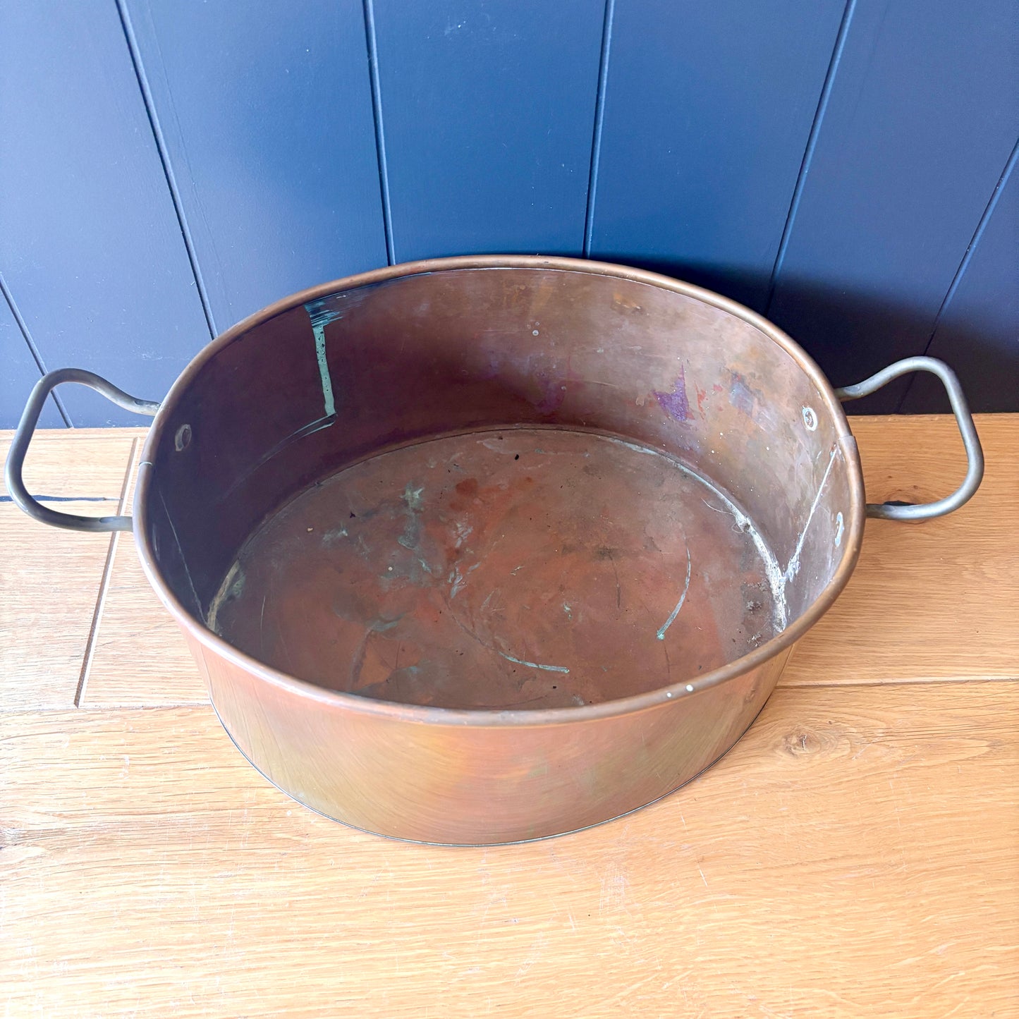 Vintage Copper Oval Handled Pan Planter