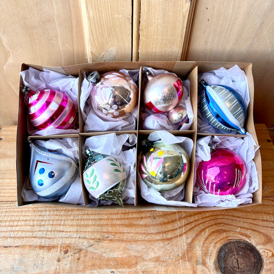 Vintage Large Hand Painted Christmas Bauble set of Eight