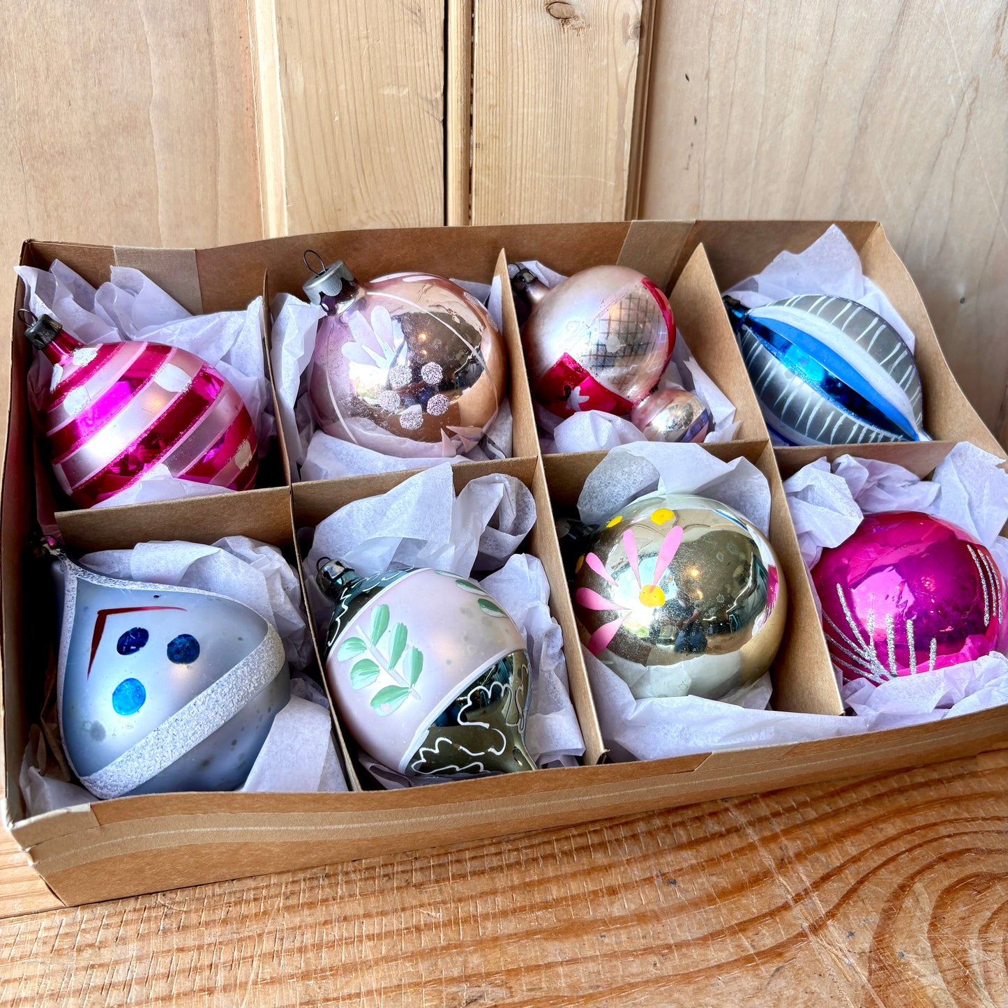 Vintage Large Hand Painted Christmas Bauble set of Eight