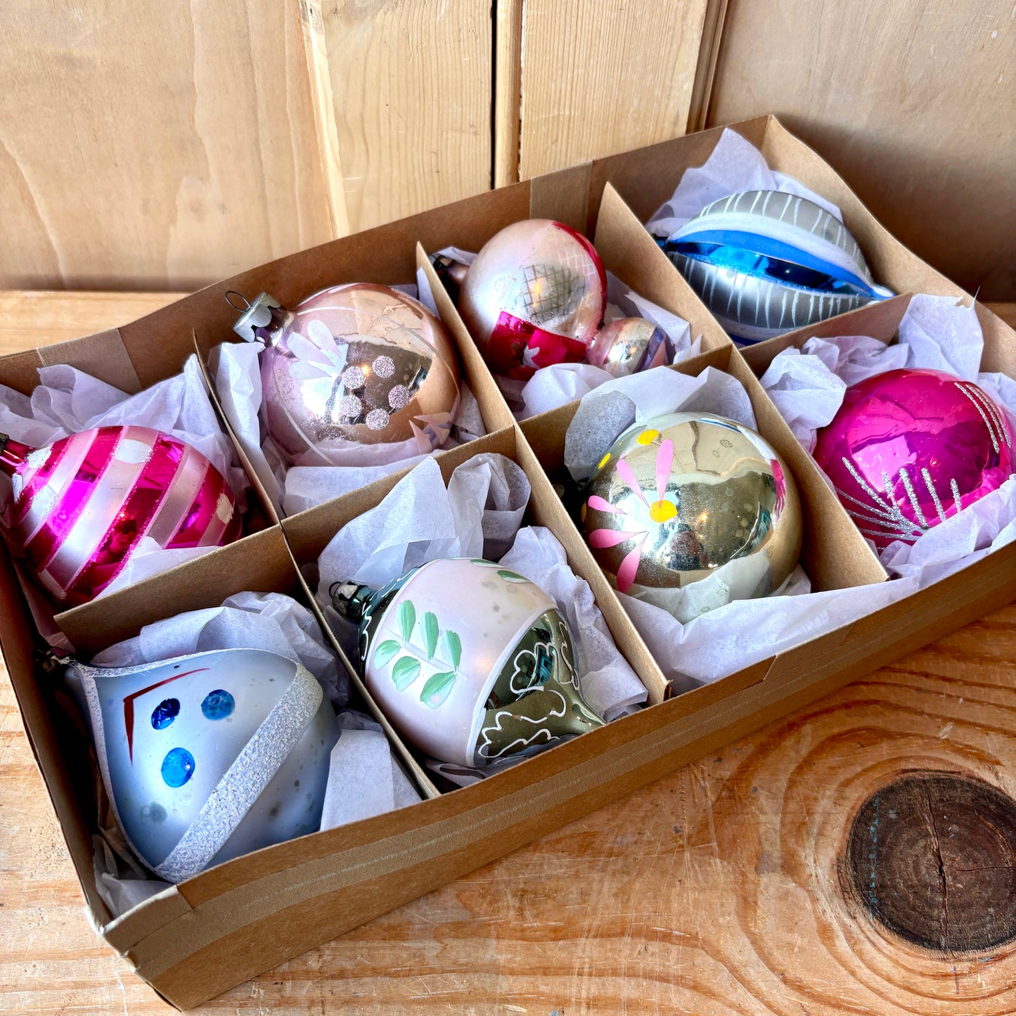 Vintage Large Hand Painted Christmas Bauble set of Eight