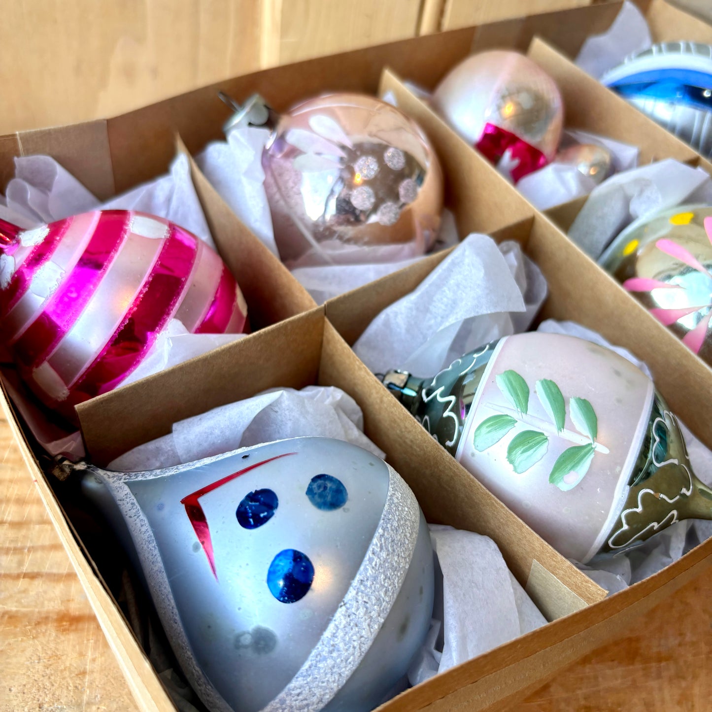 Vintage Large Hand Painted Christmas Bauble set of Eight