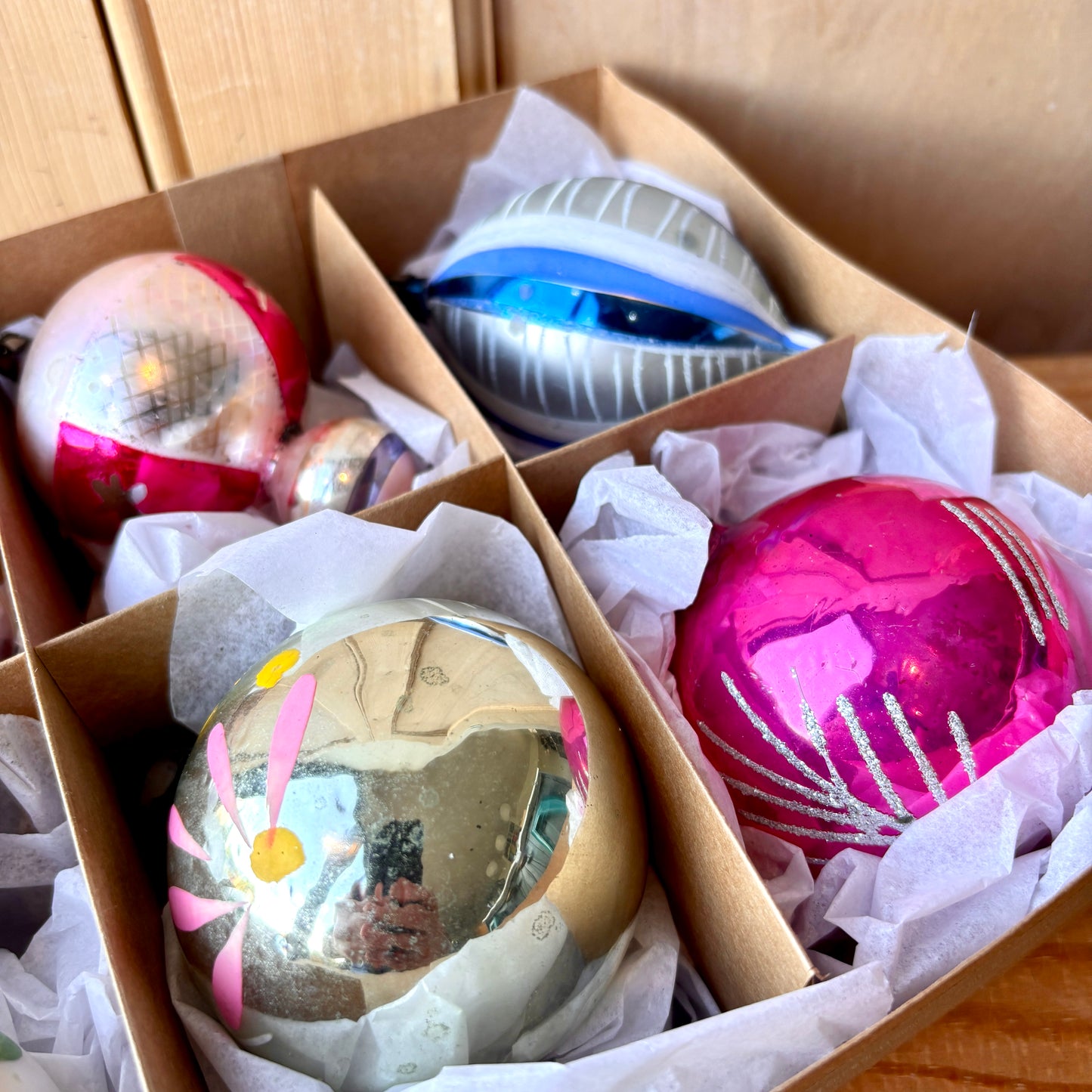 Vintage Large Hand Painted Christmas Bauble set of Eight