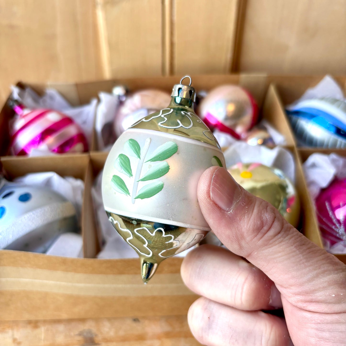 Vintage Large Hand Painted Christmas Bauble set of Eight