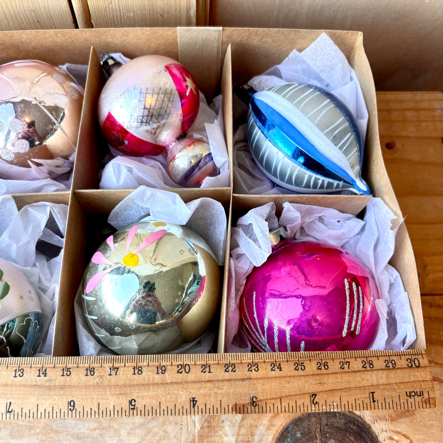 Vintage Large Hand Painted Christmas Bauble set of Eight