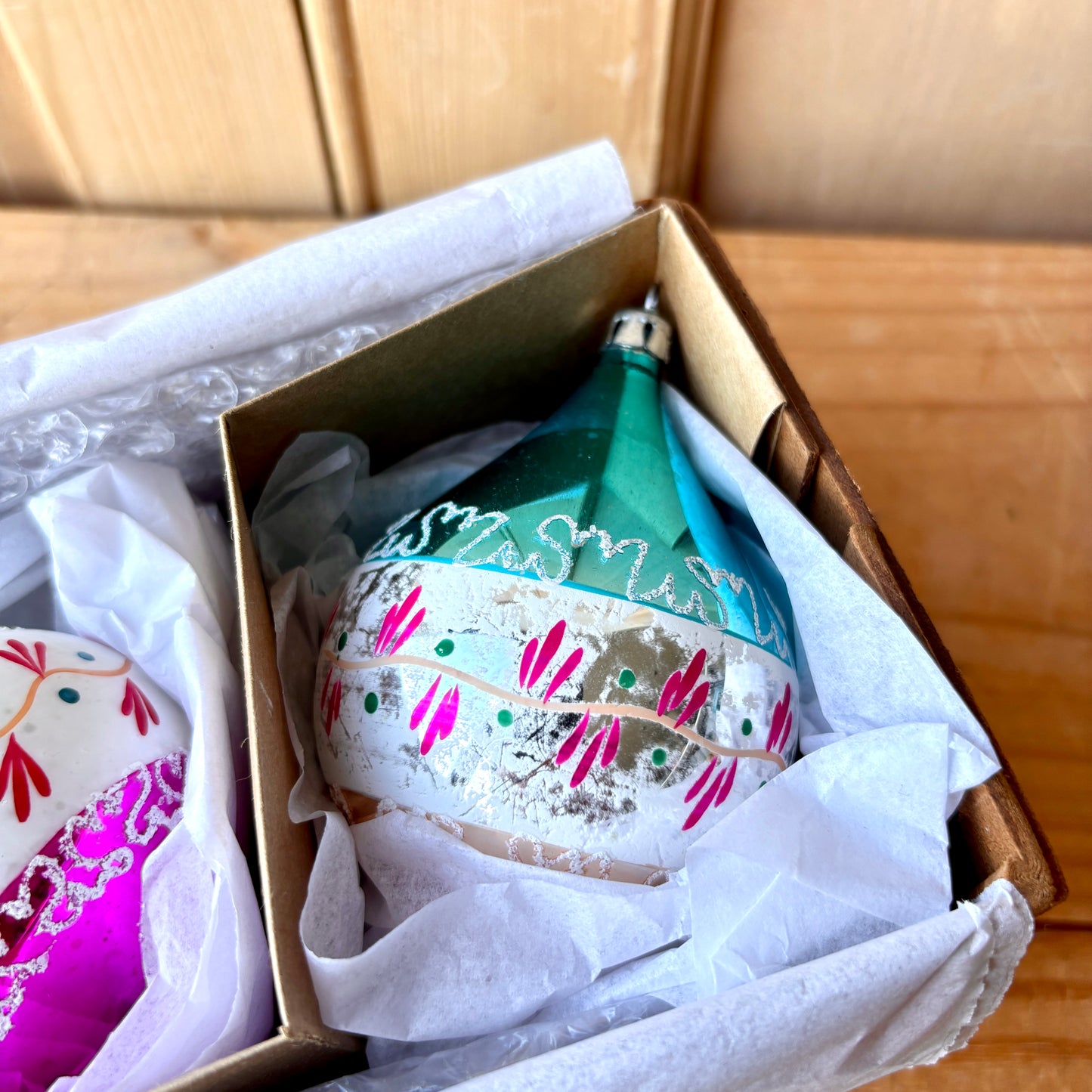 Vintage Hand Painted Droplet Christmas Bauble set of Three