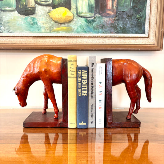 Antique Leather Horse Bookends