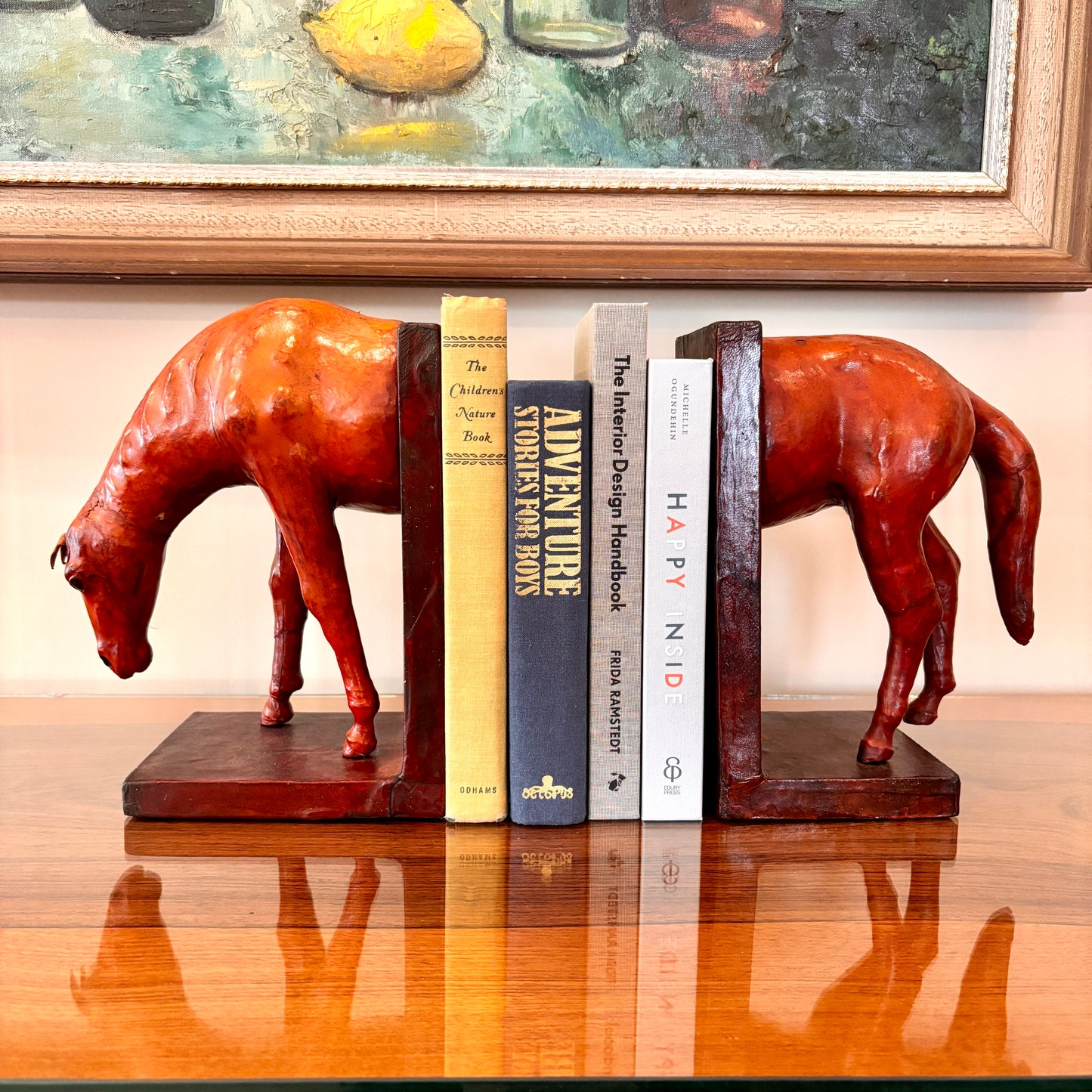 Antique Leather Horse Bookends