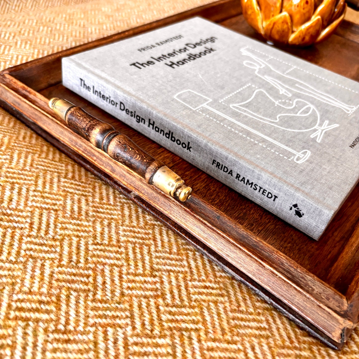 Vintage Oak Hardwood Tray with Raised Handles