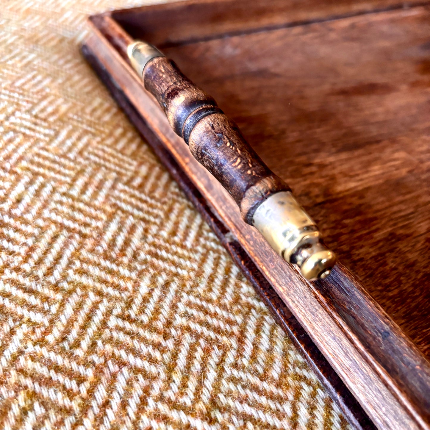 Vintage Oak Hardwood Tray with Raised Handles