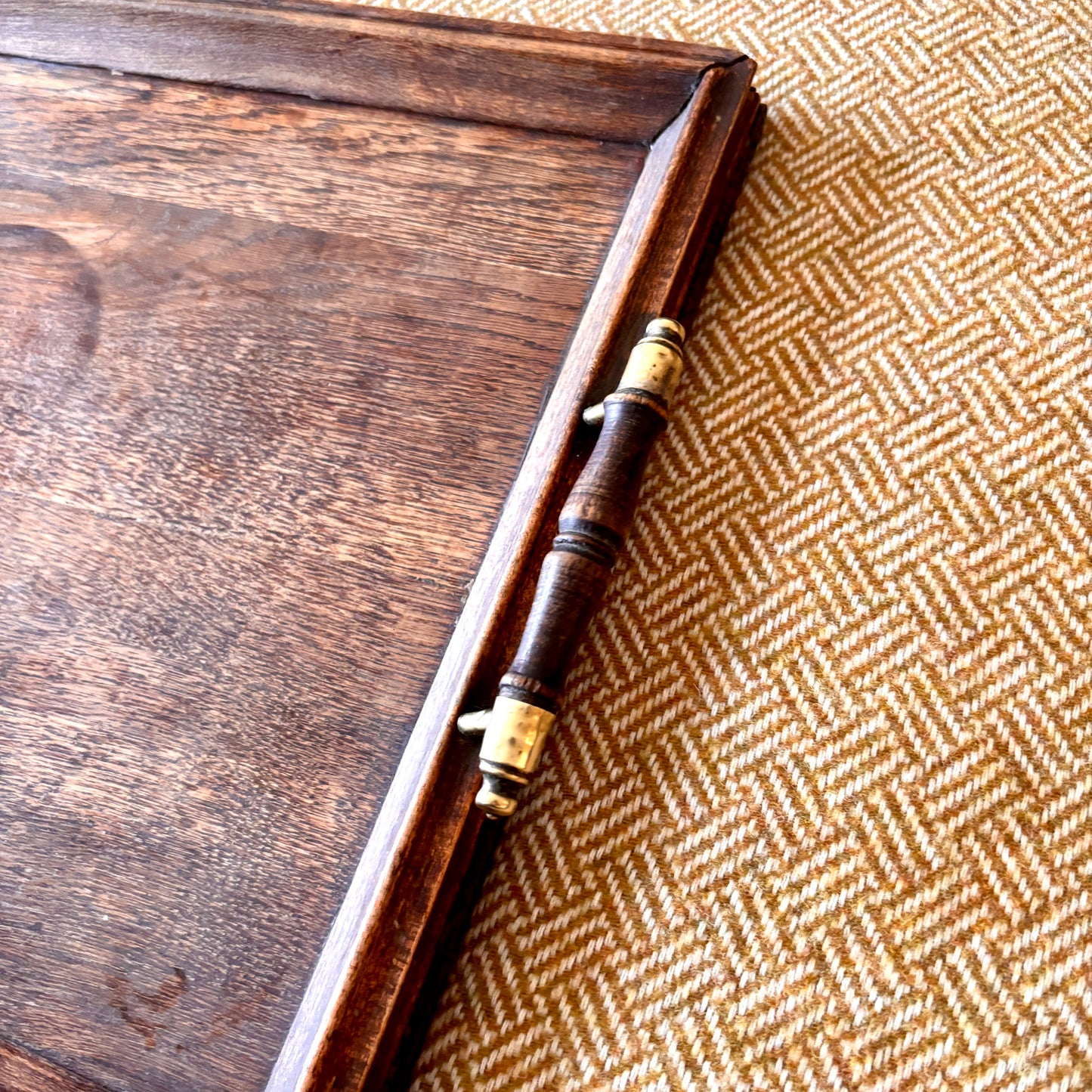 Vintage Oak Hardwood Tray with Raised Handles