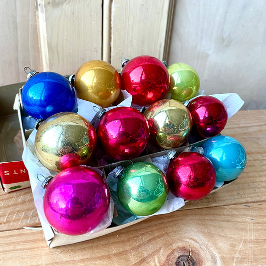 Set of 12 small vintage glass baubles