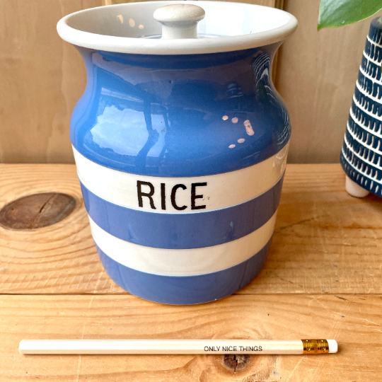 TG Green Blue and White Rice Canister