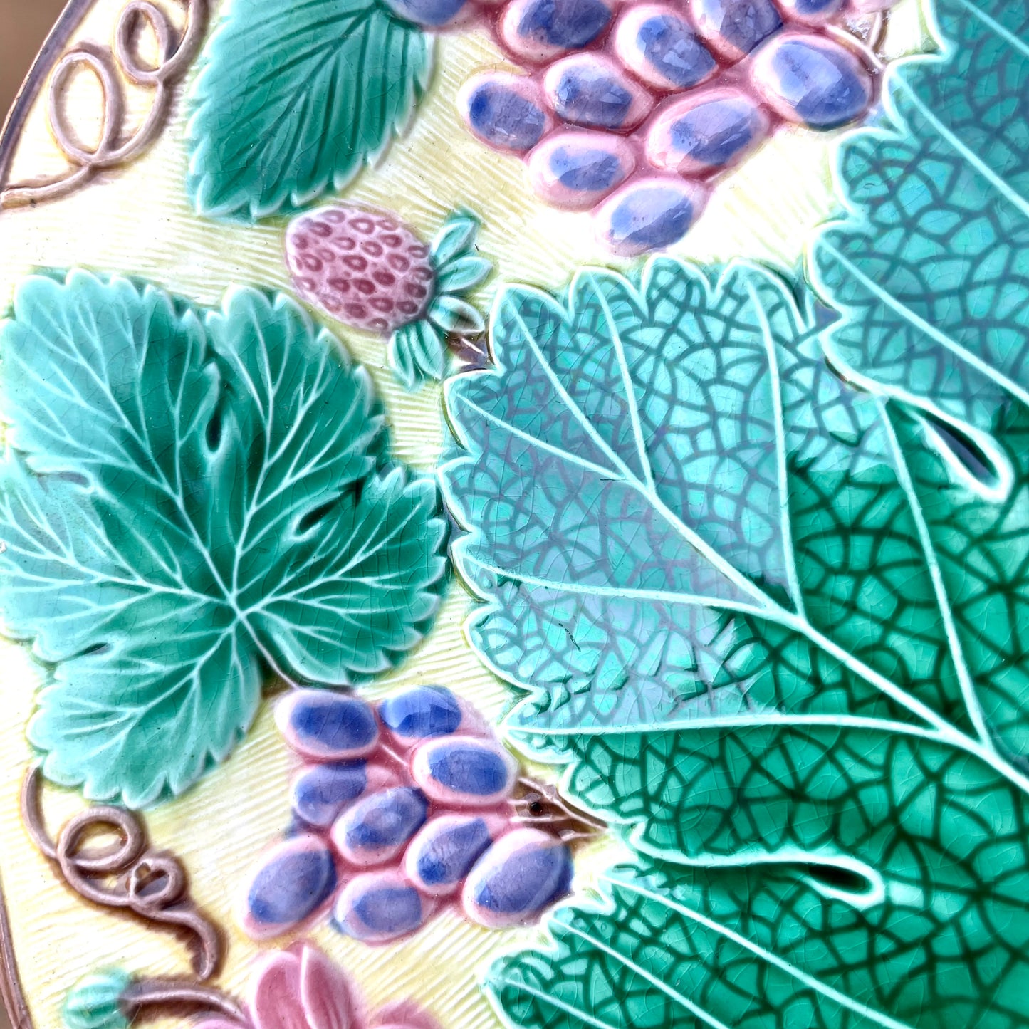 Antique Wedgwood Majolica plate "Strawberry & Vine"